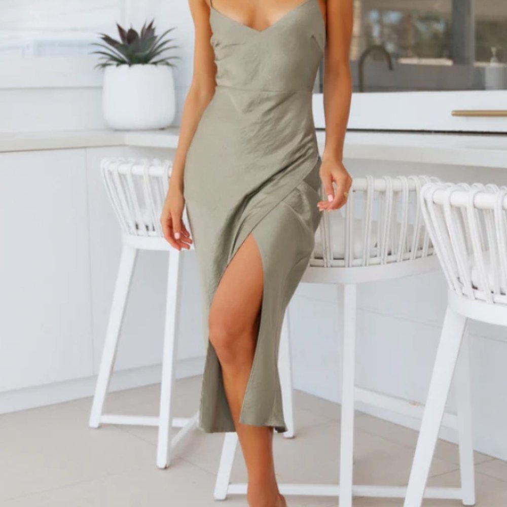 Green Midi Satin Dress